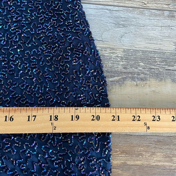 Linda Allard Ellen Tracy Silk Beaded Mini Dress Size 12 Blue Embellished RT $915 - Picture 8 of 13